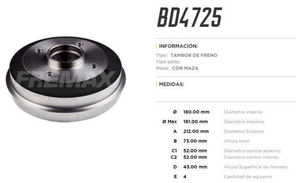 Imagen de CAMPANA DE FRENO PEUGOT 205 1.1/1.4 1983-1994