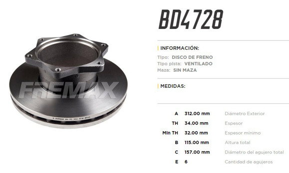 Imagen de DISCO DE FRENO TRASERO M-BENZ 712C/812/814/912C/914C/LO915