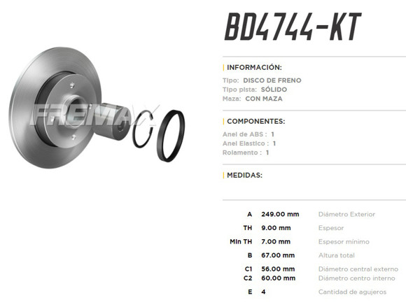 Imagen de DISCO DE FRENO TRASERO CITROEN C4/PEUGEOT 307 1.6/2.0 (KIT)