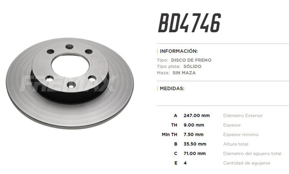 Imagen de DISCO FRENO TRASERO PEUGEOT 307 1.6I 16V/2.0HDI/2.0I 16V 01-