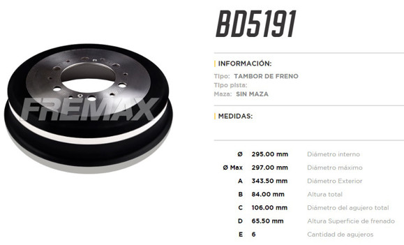 Imagen de CAMPANA DE FRENO TOYOTA 4 RUNNER 1985-1995 HILUX 2.8D 95-04