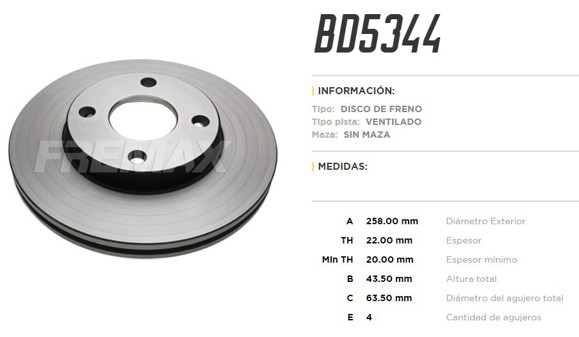 Imagen de DISCO DE FRENO FORD FOCUS 1.6/1.8/2.0 ECOSPORT