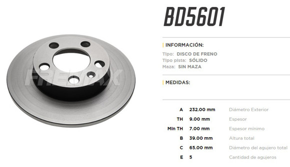 Imagen de DISCO DE FRENO VW GOLF 4/BORA 97-/NEW BEETLE/AUDI A3