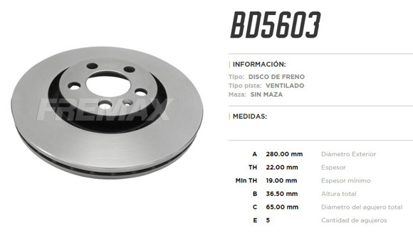 Imagen de DISCO DE FRENO VW GOLF 4/AUDI A3 1.8I 20V/BORA 1.8I/1.9TDI