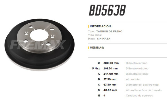 Imagen de CAMPANA DE FRENO FORD FIESTA 1.6 2011-/KA 2014-