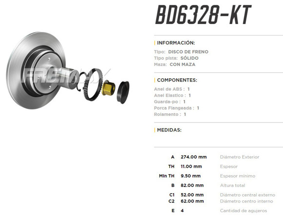 Imagen de DISCO DE FRENO TRASERO RENAULT SCENIC 1.6 16V/2.0 1999-(KIT)