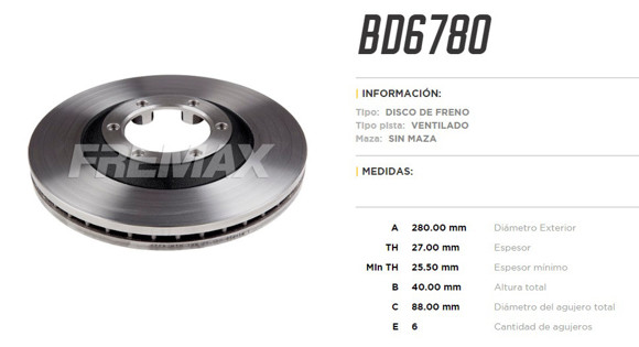 Imagen de DISCO DE FRENO CHEVROLET D-MAX 2.5/3.0 2002-2009