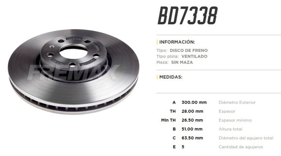 Imagen de DISCO DE FRENO DEL VENT FORD FUSION 300MM