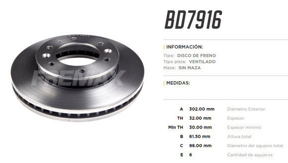 Imagen de DISCO DE FRENO FORD RANGER 2011 4X2 4X4