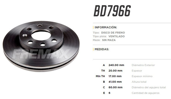 Imagen de DISCO DE FRENO CHEVROLET CORSA 1.0/1.4 2000