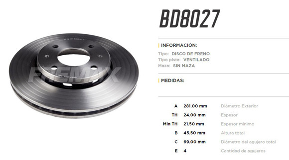 Imagen de DISCO DE FRENO VOLVO S40/V40 1997-2003