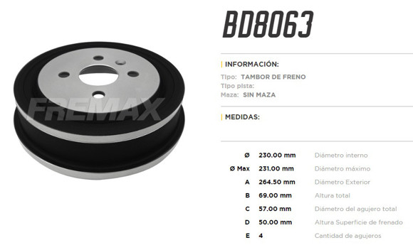 Imagen de CAMPANA DE FRENO CHEVROLET ASTRA 1.8/2.0 MERIVA 2002-2009