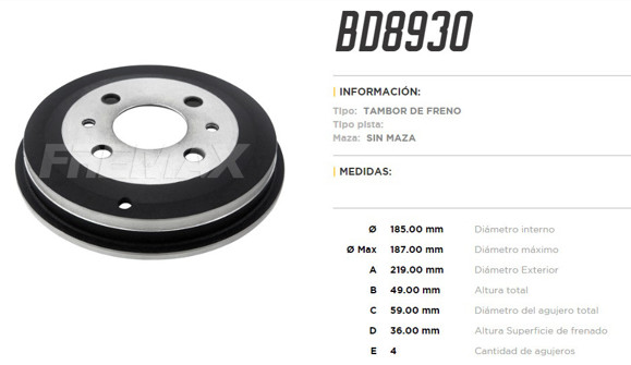 Imagen de CAMPANA DE FRENO FIAT UNO WAY/MOBI 1.0/1.4 8V 2016-