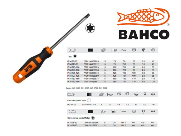 Imagen de DESTORNILLADOR TORX BAHCO LARGO 75MM -T10