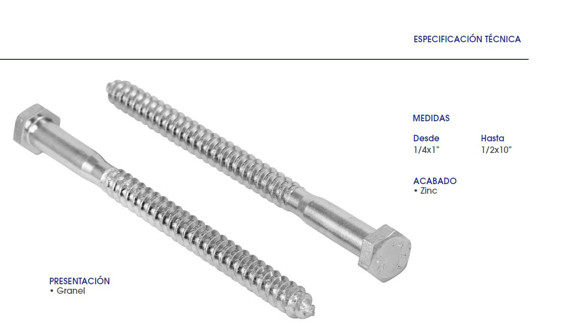 Imagen de TORNILLO HEXAGONAL TIRAFONDO 3/8X3 ZINCADO