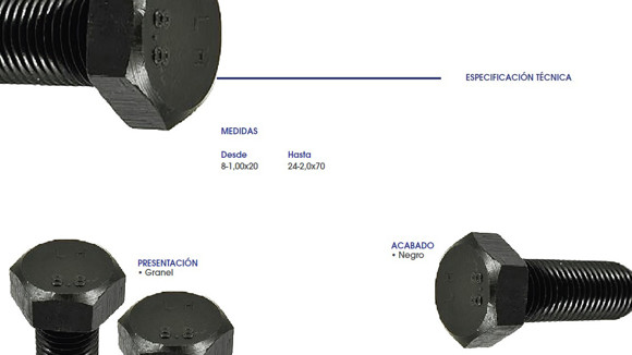 Imagen de TORNILLO HEX.8.8 R/FINA ENTERA M8X1X60 NEGRO