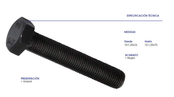 Imagen de TORNILLO HEX. 8.8 PASE 1,25 R/E M10X1,25X40 NEGRO