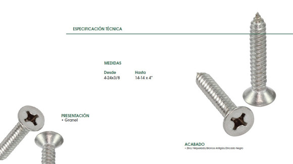 Imagen de TORNILLO CABEZA FREZADA PHS ROSCA CHAPA 6X3/4 ZINC.(3,5MM)