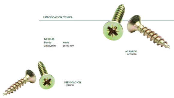 Imagen de TORNILLO P/MADERA CABEZA FREZADA PHS 5X5/8 AMARILLO(3,8MM)