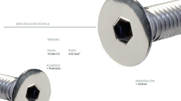 Imagen de TORNILLO ALLEN CABEZA FREZADA INOX 304 3/8X2 PASIVADO