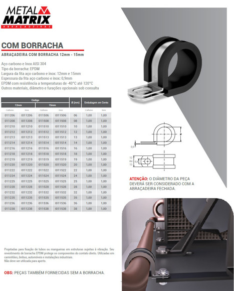 Imagen de ABRAZADERA PARA CAÑO C/GOMA 15MM EN ACERO CARBONO DE 13MM