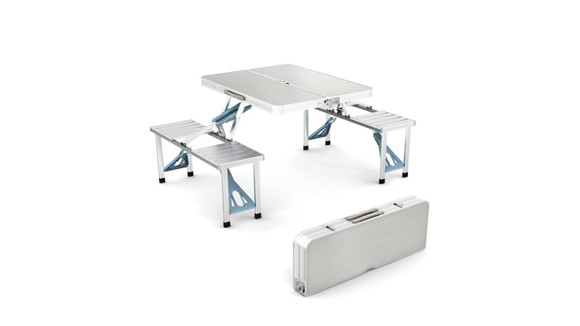 Imagen de MESA CON BANCOS PLEGABLE DE ALUMINIO (86X67X67CM)                                                                       