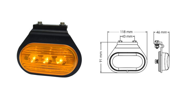 Imagen de FAROL FLEXIBLES OVALADO BAIML E C/SOP 3LEDS AMBAR 12/24V                                                                