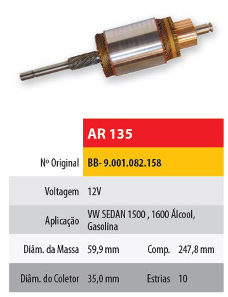 Imagen de INDUCIDO 12V VOLKSWAGEN 1.5/1.6 FUSCA (247,8X59,9X10X35,5)