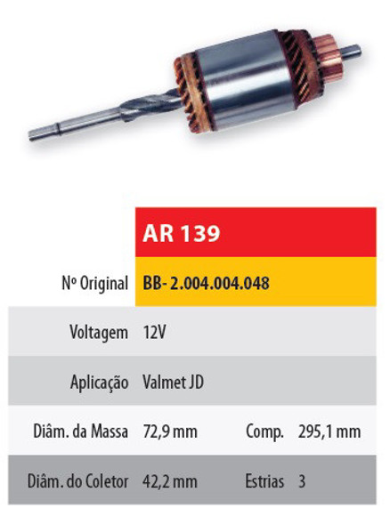 Imagen de INDUCIDO 12V TRACTOR VALMET JD (295,1X72,9X3X42,2)