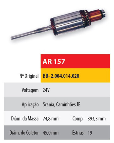Imagen de INDUCIDO 24V ARRANQUE JE SCANIA (393,3X74,8X19X45)