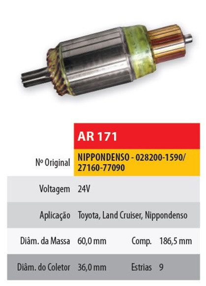 Imagen de INDUCIDO 24V NIPPONDENSO TOYOTA/ISUZU/FORD (185,5X60X9X36)