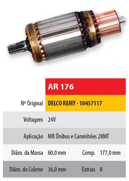 Imagen de INDUCIDO 24V ARRANQUE DELCO REMY 28MT (177X84,4X8X36)