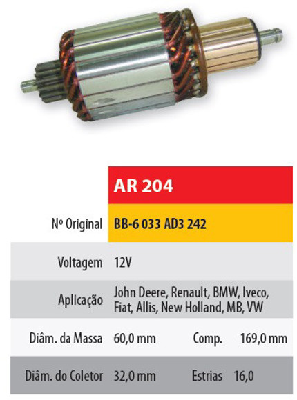 Imagen de INDUCIDO 12V TRACTOR JOHN DEERE 6810/6610 (169X60X16X32)