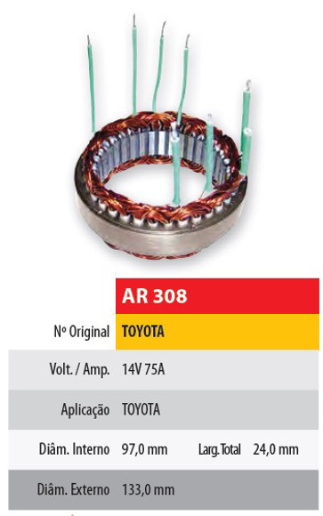 Imagen de ESTATOR 12V 75AMP TOYOTA (97X133X24)