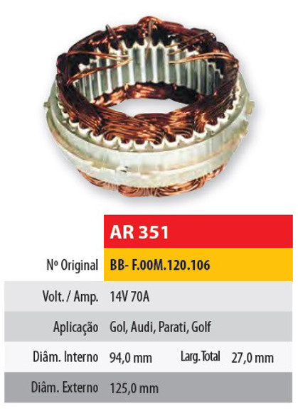 Imagen de ESTATOR 12V 70AMP VOLKSWAGEN GOL/PARATI/GOLF (94X125X27)