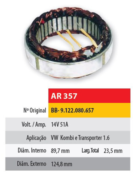 Imagen de ESTATOR 12V 51AMP VOLKSWAGEN FUSCA/KOMBI (89,7X124,8X23,5)