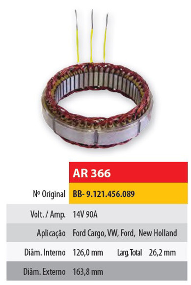 Imagen de ESTATOR 12V 90AMP NEW HOLLAND/FORD CARGO (126X163,8X26,2)