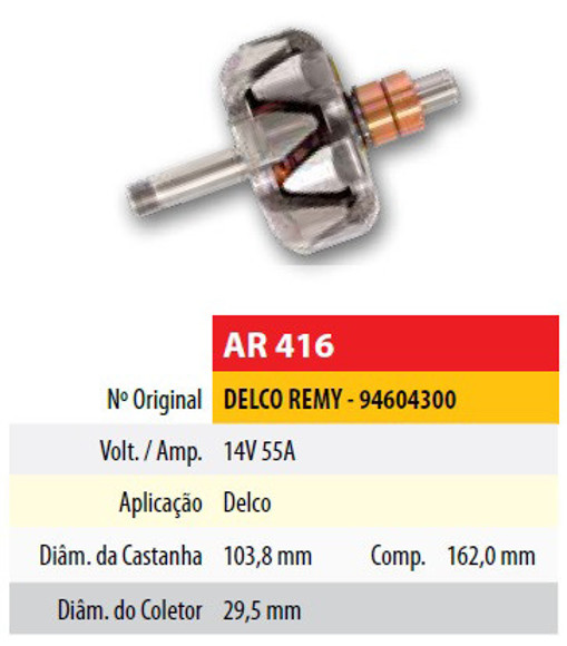 Imagen de ROTOR 12V 55AMP DELCO REMY (103,8X29,5X162)