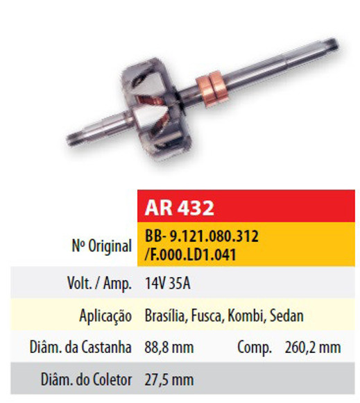 Imagen de ROTOR 12V 35AMP VOLKSWAGEN BRASILIA/FUSCA (88,8X27,5X260,2)