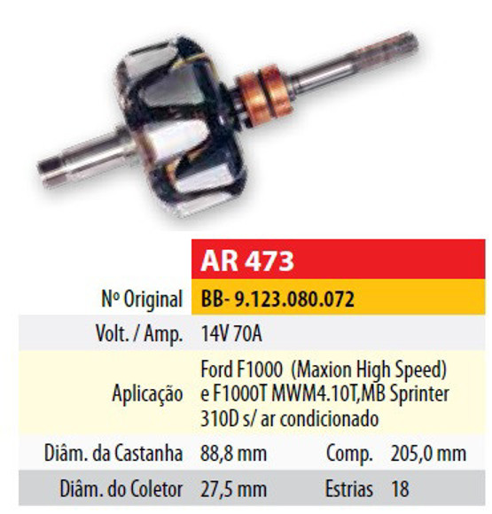 Imagen de ROTOR 12V 70AMP MERCEDES BENZ SPRINTER/FORD F1000 C/MWM